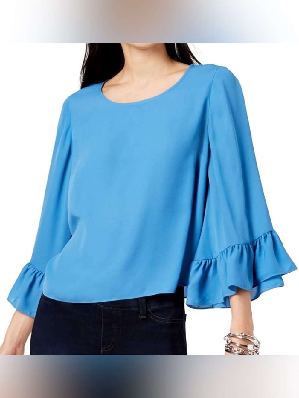 INC International Concepts Sky Blue Ruffle-Sleeve Blouse